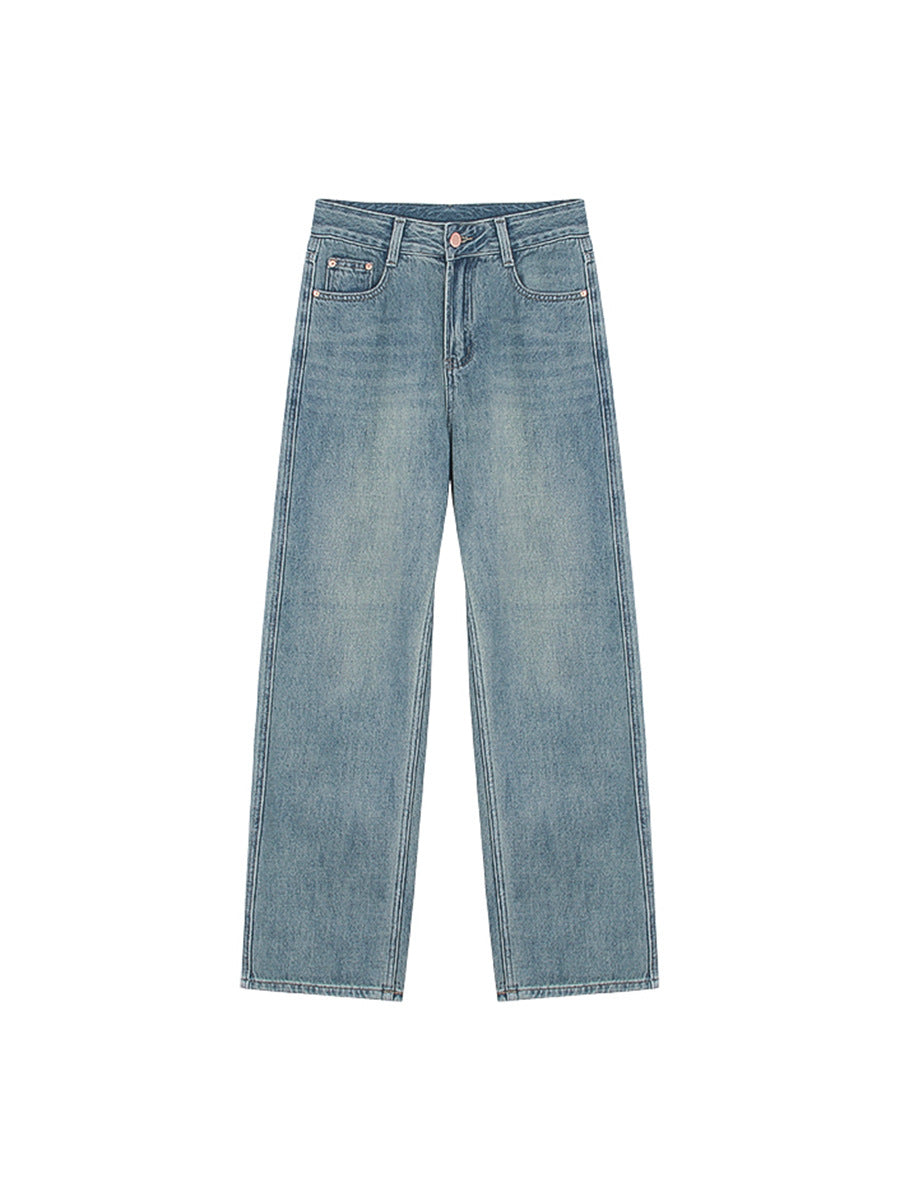 Hohe Taille schlankmachende blaue gerade Wischhose für Damen