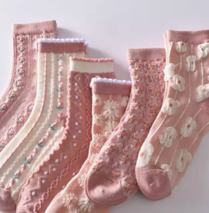 Koreanische Version Blume dreidimensionale lange Frühlings- und Herbstsocken