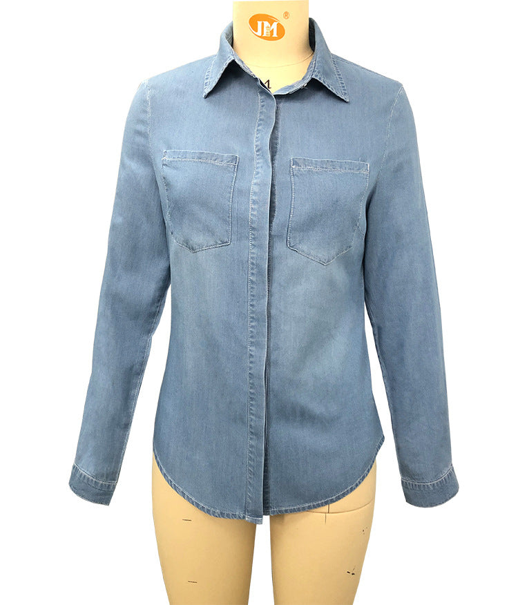 Revers Jeanshemd gewaschenes Retro Slim-Top
