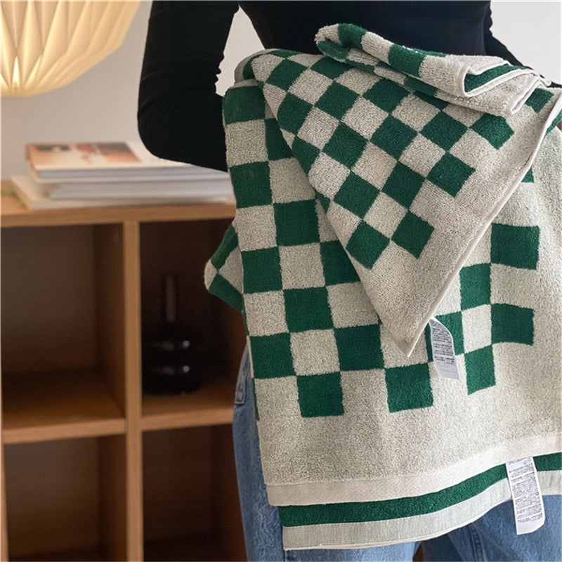 Retro Farbe Passenden Langstapelige Baumwolle Haut-Freundliche Handtuch Schachbrett Plaid Gesicht Bad Handtücher Weichen, Saugfähigen Gesicht Handtuch