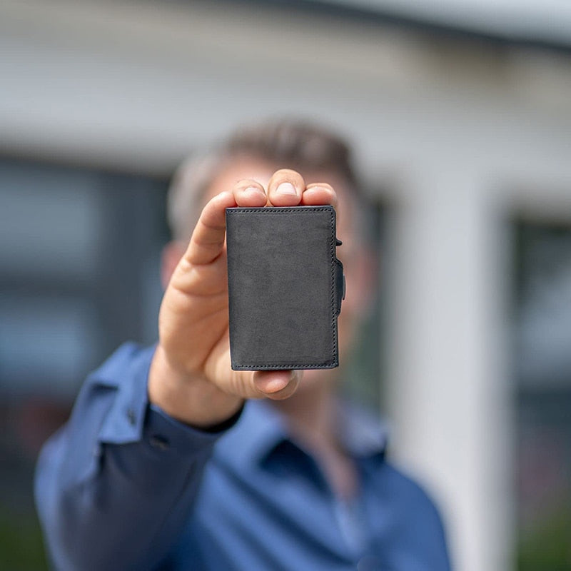 Vintage Crazy Horse Leder Männer Brieftaschen Luxus Schutz Mini Metall Brieftasche Zipper Münze Tasche für Männer und Frauen