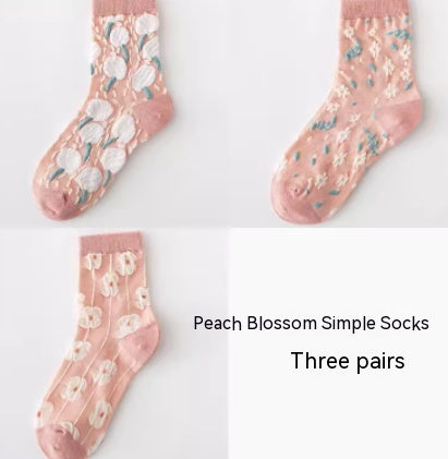 Koreanische Version Blume dreidimensionale lange Frühlings- und Herbstsocken