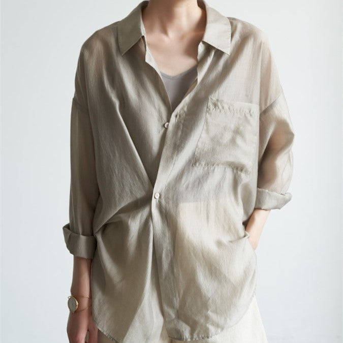 Transparentes dünnes Tencel Shirt Damen Design Nischen Top