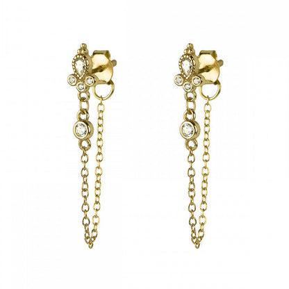 Earrings with integrated zircon butterfly and diamond inlay