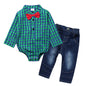 Junge Gentleman Plaid Anzug Baby Einteiler Anzug Tasche Furz Kleidung Jeans Kinder Anzug