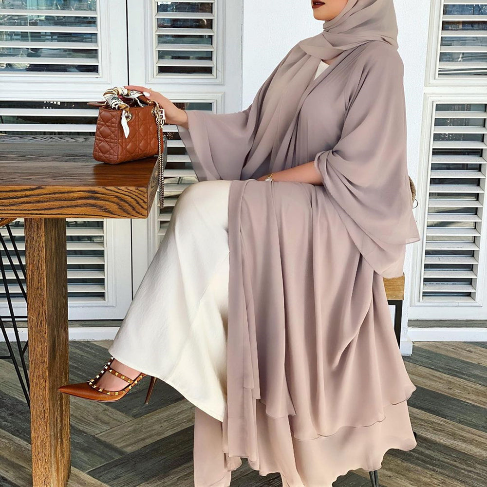 Solide Öffnen Abaya Kimono Dubai Türkei Kaftan Muslimischen Strickjacke