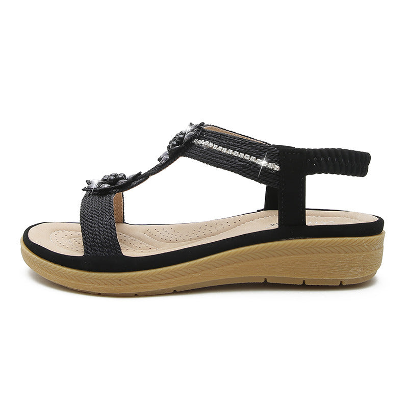 Flache Blumen Strasse Sandalen im Boho-Stil