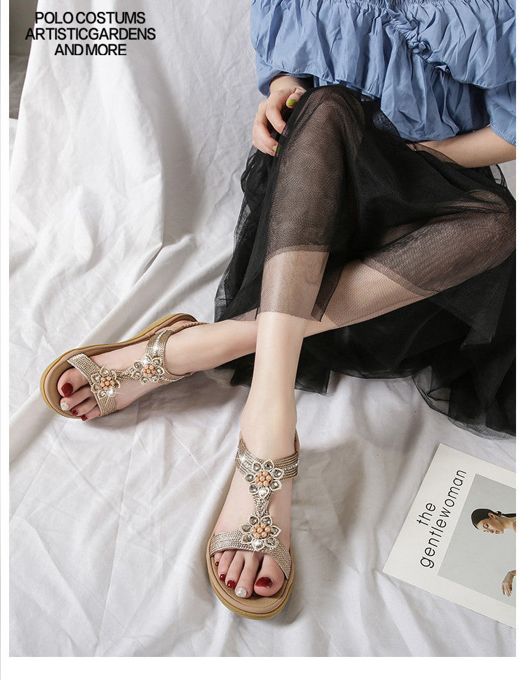 Flache Blumen Strasse Sandalen im Boho-Stil