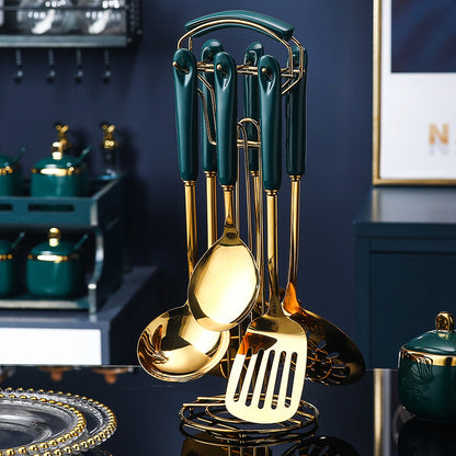 7 PCS Edelstahl Silikon Küchen utensilien Schlitz Spatel Turner Ladle Servier löffel Pasta Server Kochset