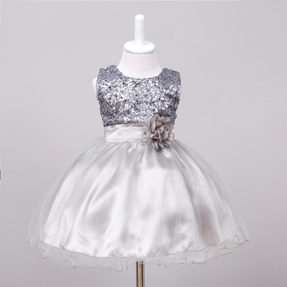 Baby-Paillettenkleid Blumenmädchen-Hochzeits-Prinzessinnenkleid