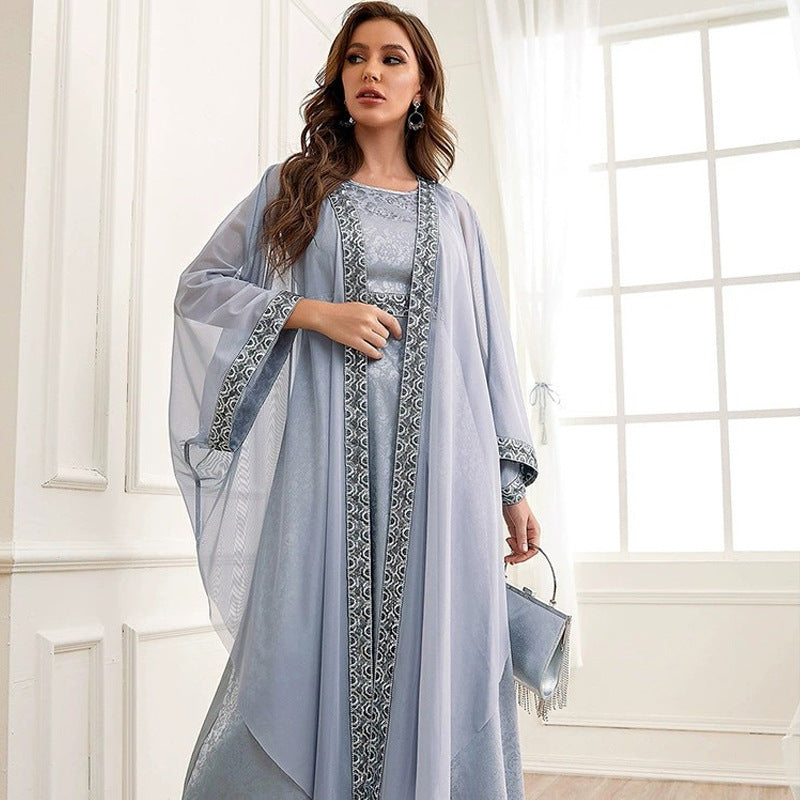 Herbst Muslimischen Neue Nahen Osten Dubai Arab Abaya Stickerei Set Weibliche Seite