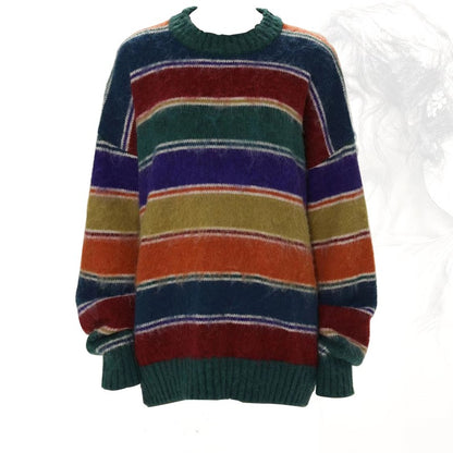 Retro Pullover mit kontrastierendem Regenbogen Rundhalsausschnitt für Damen