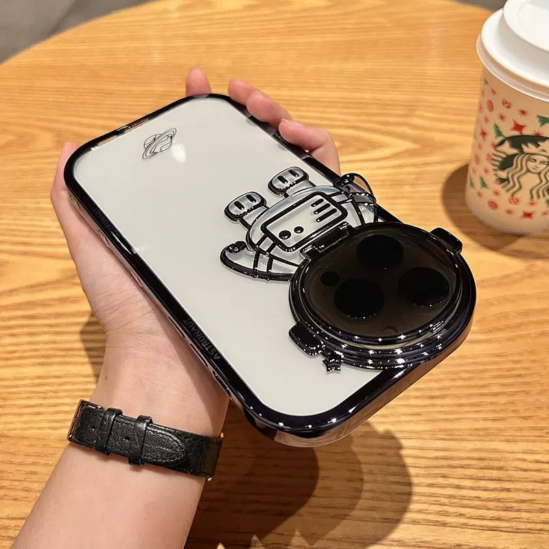 Glitter Astronaut Kamera Stand Telefon Fall Für IPhone 14 13 12 11 Pro Max XR 14 Plus Unsichtbare Objektiv halterung Überzug Soft Cover