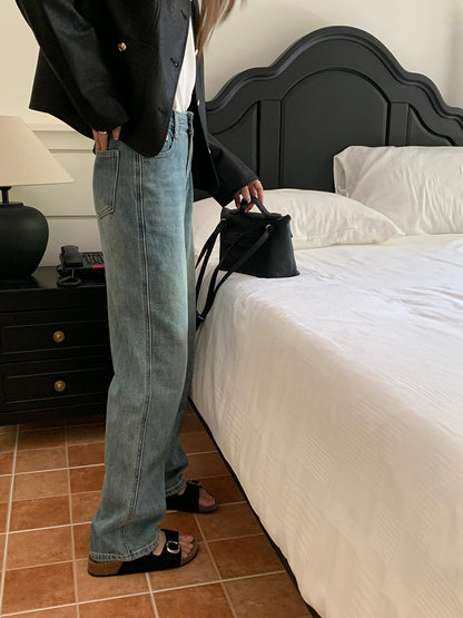 Hohe Taille schlankmachende blaue gerade Wischhose für Damen