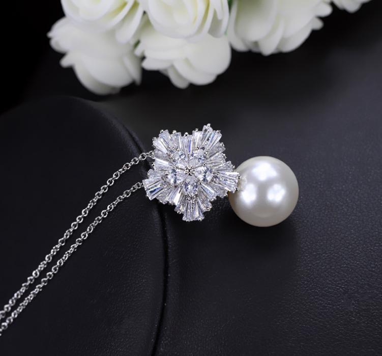 Perlenohrringe für Frauen mit luxuriösem feuerwerksförmigem Zirkonia Damenschmuck Geburtstagsgeschenk