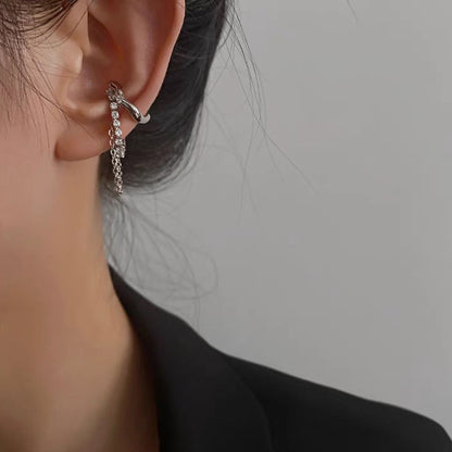 Rhinestone Chain Tassel Metal Ear Clip for Women