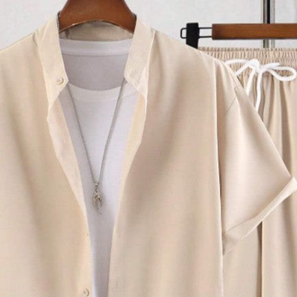 Kurzärmliger Herren-Cardigan-Stehkragen-Hemd-Hosen-Anzug