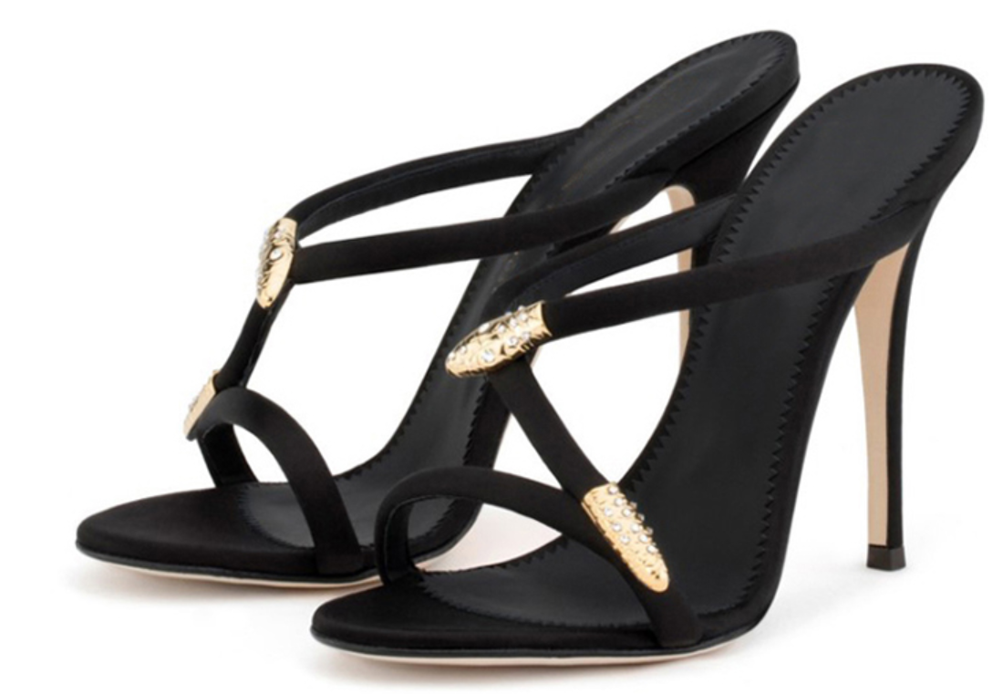 Black stiletto heel sandals