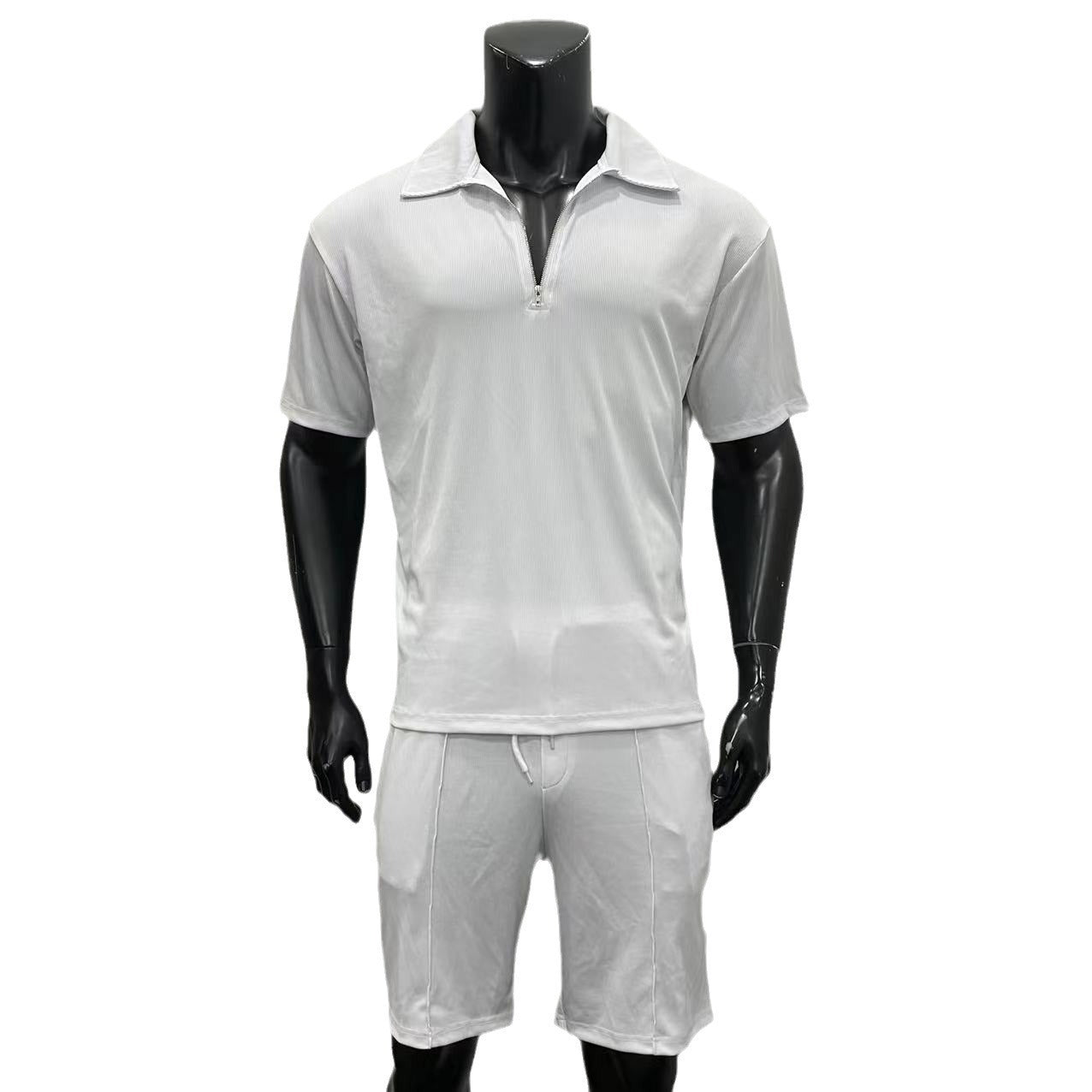 Sommermode Herrenbekleidung Herrenanzüge Neue Reißverschluss Polo Casual Kurzarm Kordelzug Shorts Herren Set