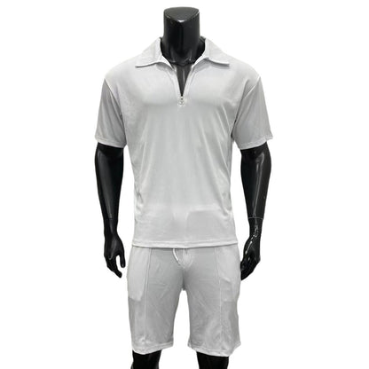 Sommermode Herrenbekleidung Herrenanzüge Neue Reißverschluss Polo Casual Kurzarm Kordelzug Shorts Herren Set