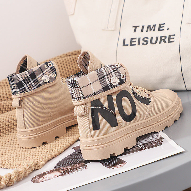 New All Match High Top Girls Canvas Short Boots Women's Shoes