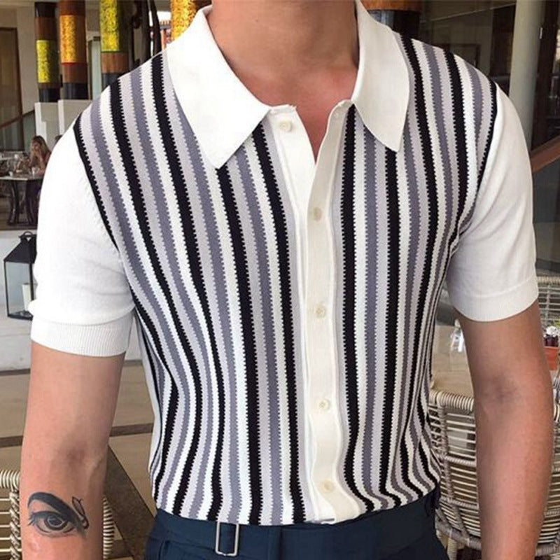 Schwarz-weiß gestreifte Strickwaren in Kontrastfarbe für Herren