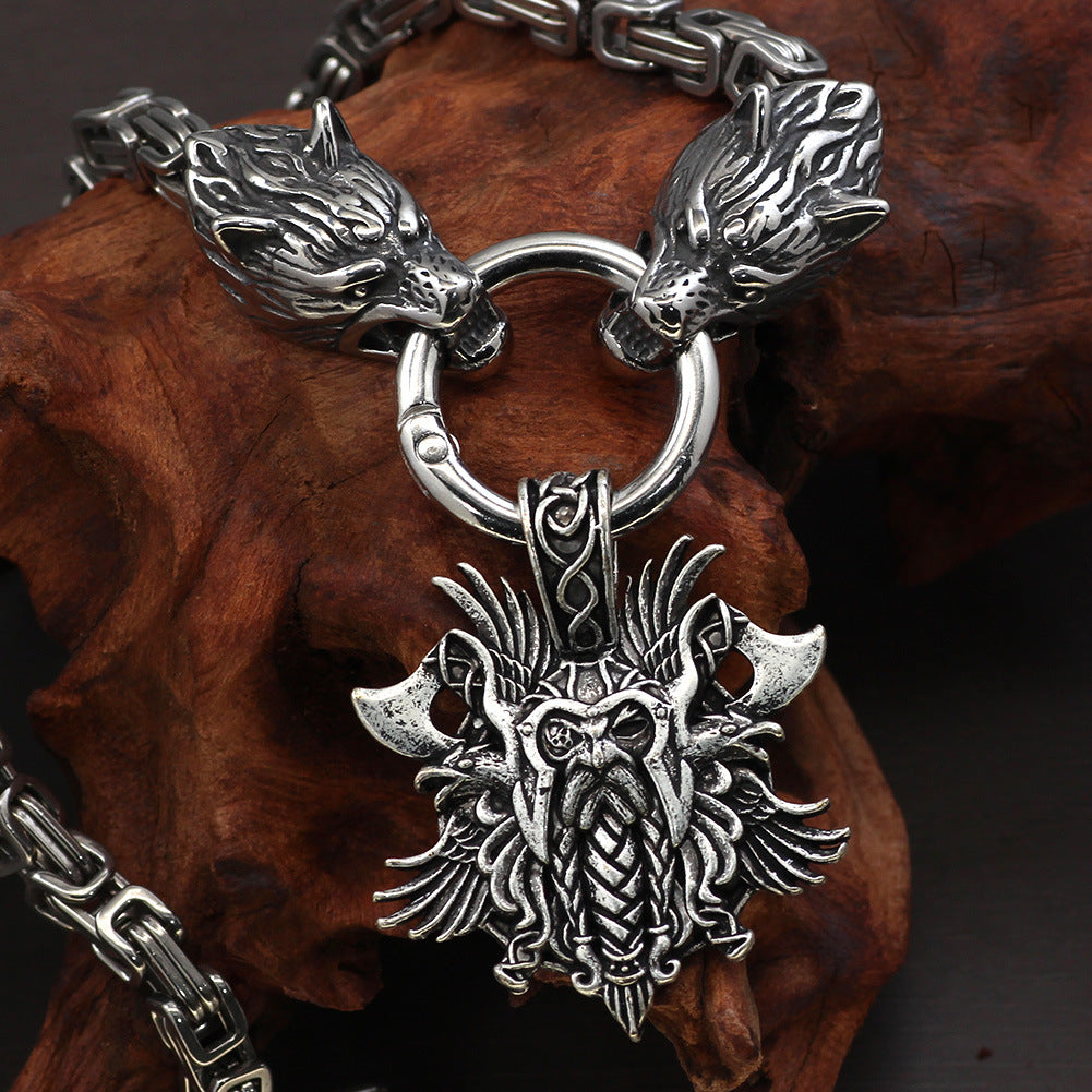 Vintage quadratische Kette Titan Stahl Anhänger Wolf Kopf Halskette Herren Pullover Kette