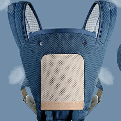 Babytrage vorne. Halten Sie das Baby beim Sitzen auf dem Lendenhocker