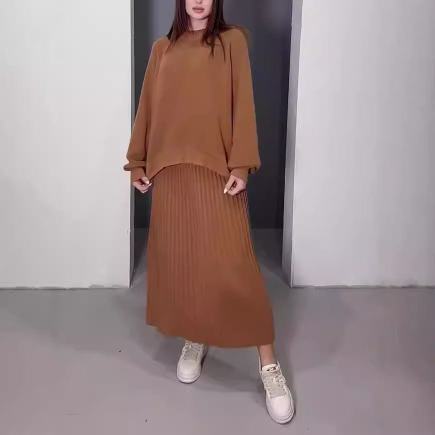 Locker gestrickter Pullover für Damen, zweiteiliger Überrock-Anzug