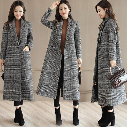 Women's fashion casual tweed suit collar black white plaid jacket