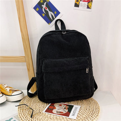 Mehrzweck-Unisex-Rucksack aus Cord mit großer Kapazität im College-Stil und Vordertasche