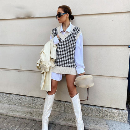 V-ausschnitt Gestrickten Pullover Weste Frauen 2023 Neue Koreanische Kaschmir Lose Weste