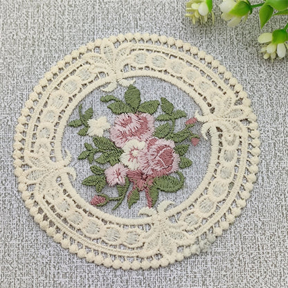 12cm Vintage Lace Coaster Placemat Embroidery Craft Bowls Coffee Cups Coaster European Style Fabric Anti-scald Table Plate Mat