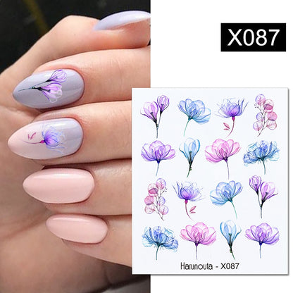 Harunouta Black Lines Flower Leaves Water Decals Stickers
