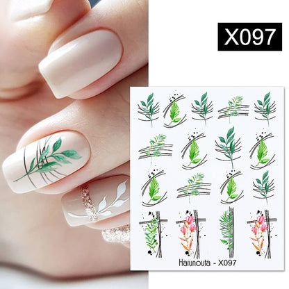 Harunouta Black Lines Flower Leaves Water Decals Stickers