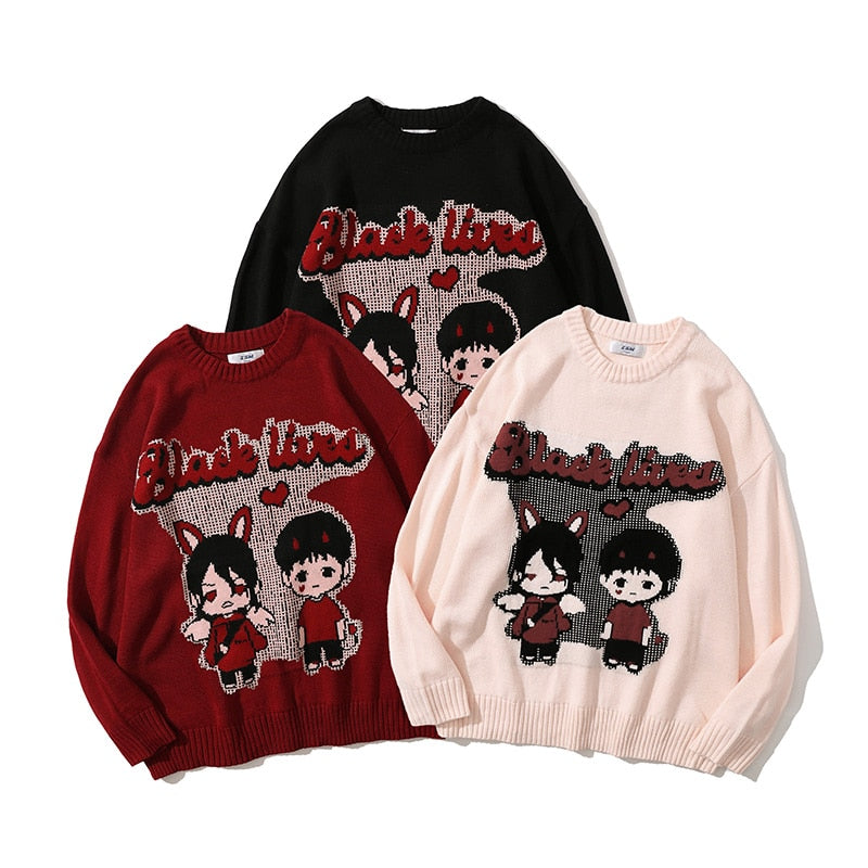 Übergroßen Japanischen Anime Cartoon Gestrickte Unisex Pullover Tops