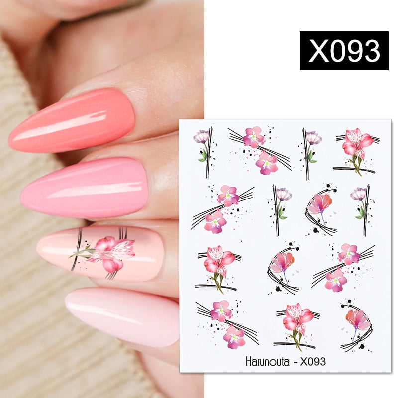 Harunouta Black Lines Flower Leaves Water Decals Stickers