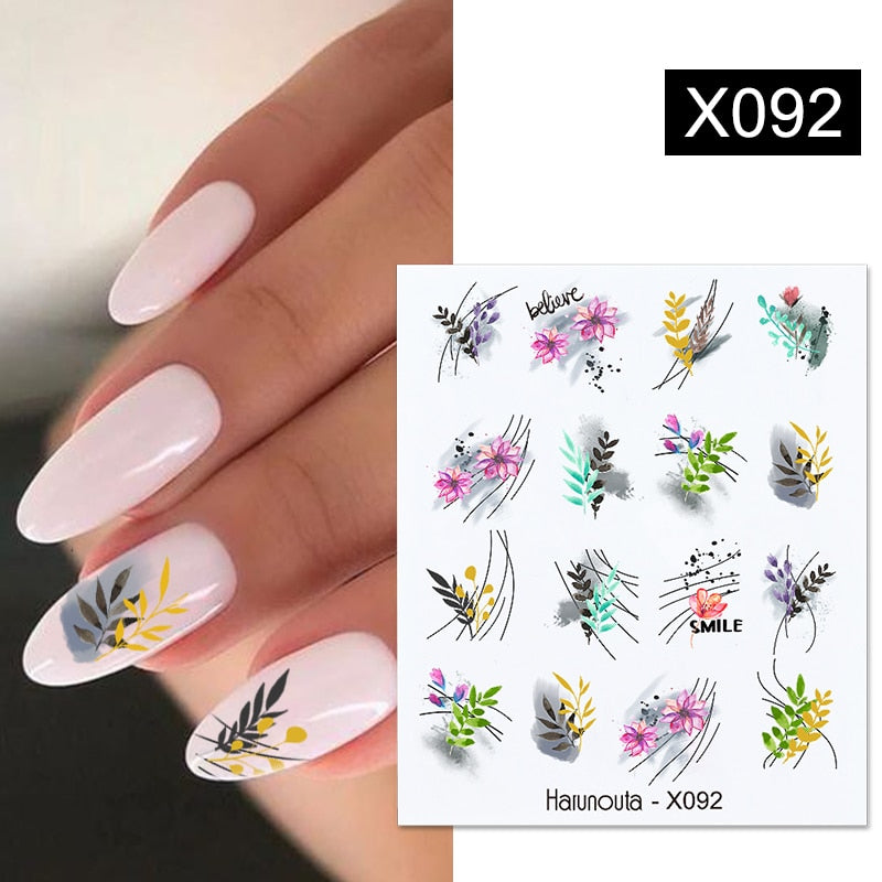 Harunouta Black Lines Flower Leaves Water Decals Stickers