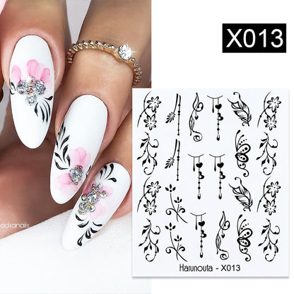 Harunouta Black Lines Flower Leaves Water Decals Stickers