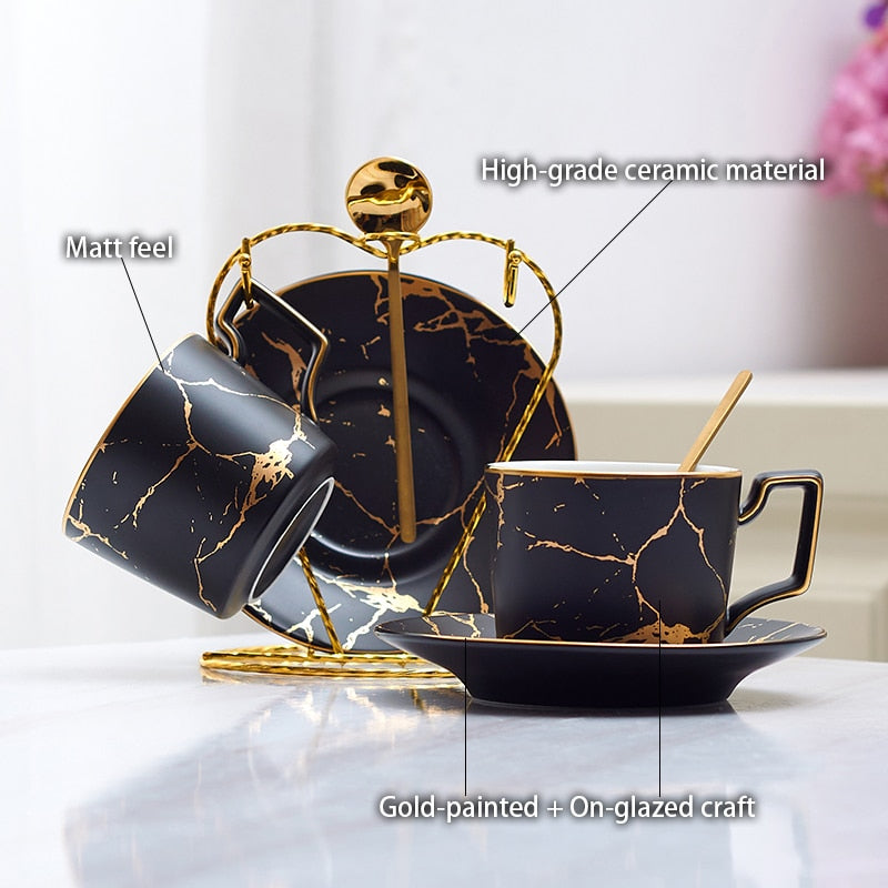 Marble Ceramic Coffee Cup Saucer Spoon Set 200ml Nordic Tea Cup Matt Porcelain Tea Set Advanced Teacup Cafe Espresso Cup