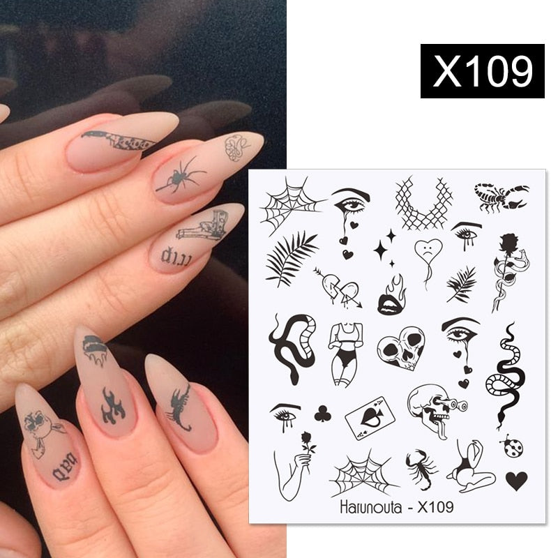 Harunouta Black Lines Flower Leaves Water Decals Stickers