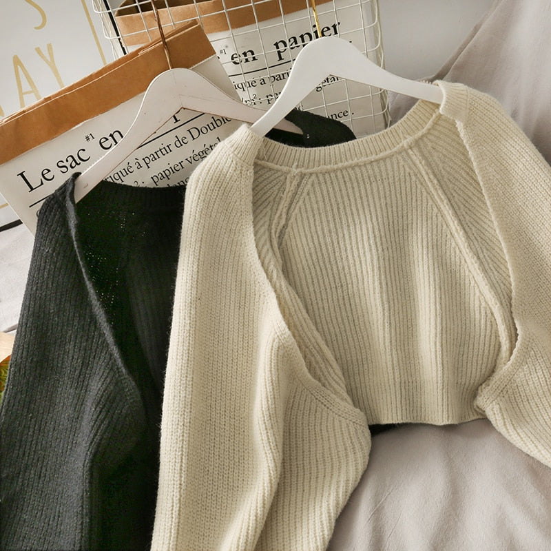 Women Sexy Solid Autumn Irregular Knitwear Loose All-match Crop