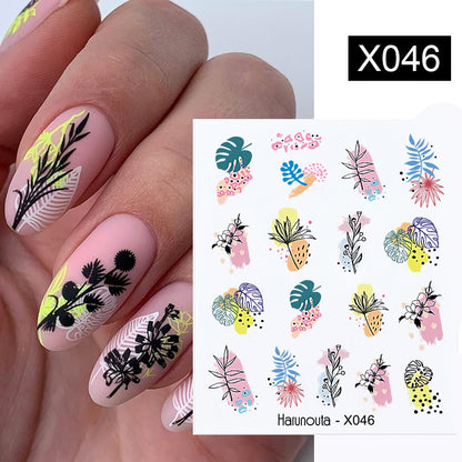 Harunouta Black Lines Flower Leaves Water Decals Stickers