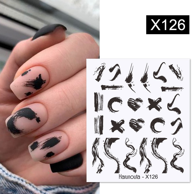 Harunouta Black Lines Flower Leaves Water Decals Stickers