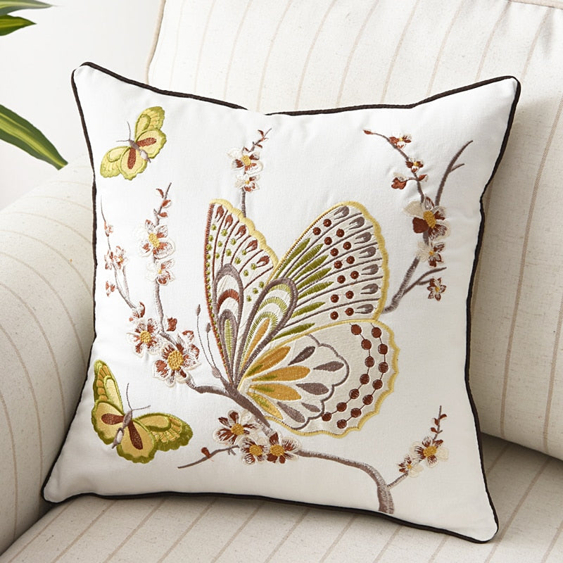 Schmetterling Kissen Abdeckung 45x45cm Blumen Land Stil Kissen Abdeckung Baumwolle Stickerei Suqare Hause dekoration für Wohnzimmer