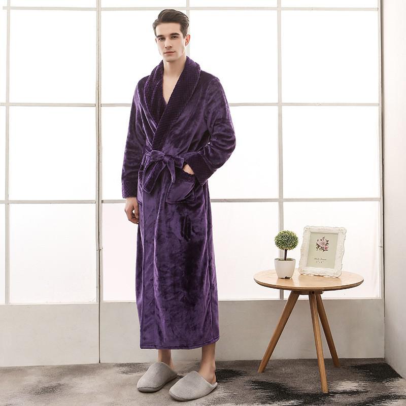 Plus Größe 3XL Männer Robe Winter Flanell Weiche Kimono Kleid Liebhaber Ultra Große Lange Bademantel Nachtwäsche Dicke Warme Frauen Nachtwäsche