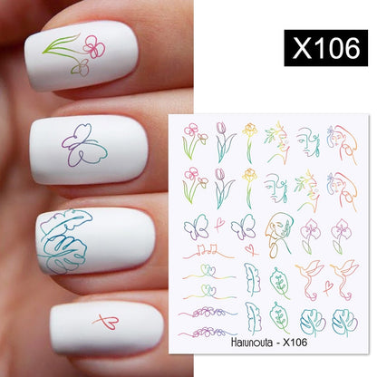 Harunouta Black Lines Flower Leaves Water Decals Stickers