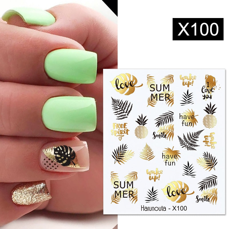 Harunouta Black Lines Flower Leaves Water Decals Stickers