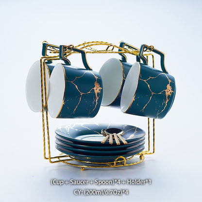 Marble Ceramic Coffee Cup Saucer Spoon Set 200ml Nordic Tea Cup Matt Porcelain Tea Set Advanced Teacup Cafe Espresso Cup