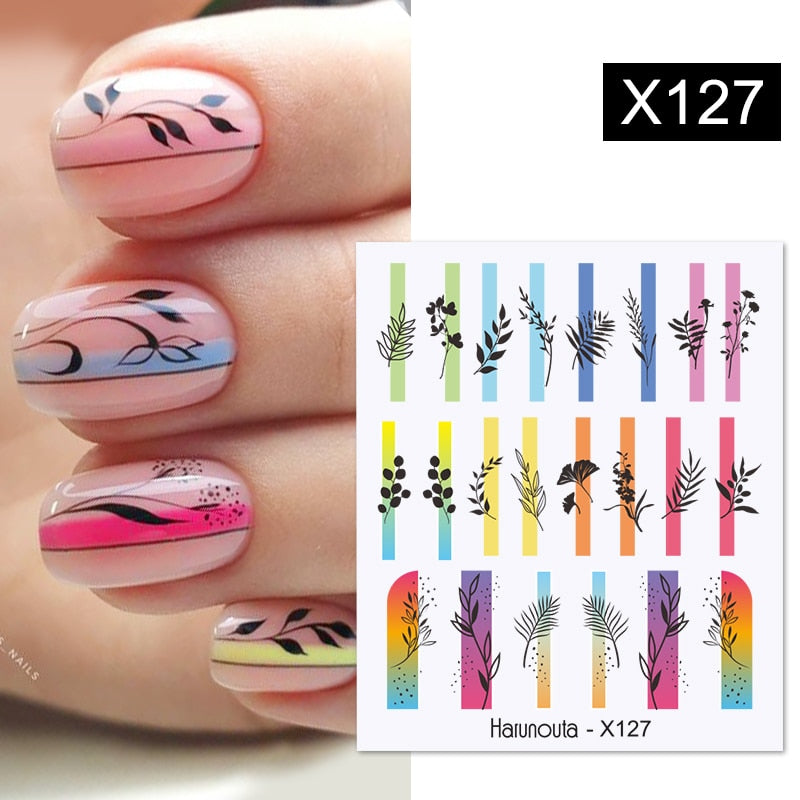 Harunouta Black Lines Flower Leaves Water Decals Stickers